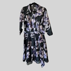 TAHARI Floral Black and Purple Women's Dress